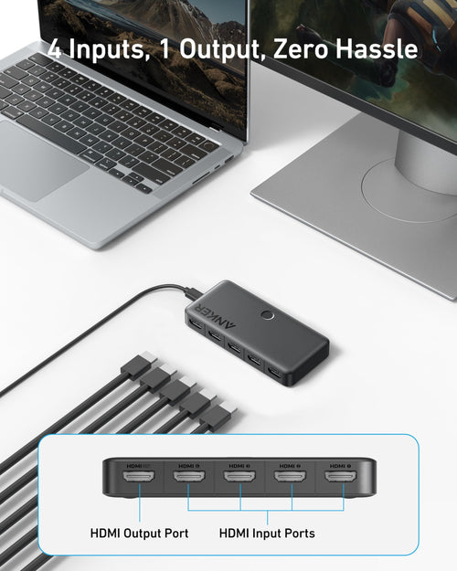 Anker HDMI switch with 4-input, 1-output for laptop and monitor