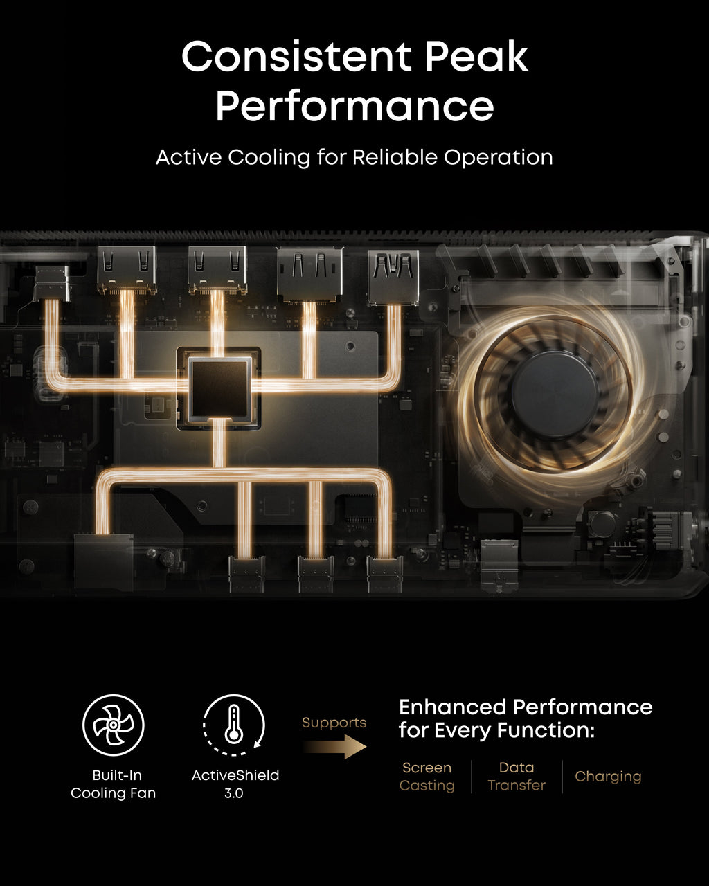 Anker with built-in cooling fan for stable data transfer