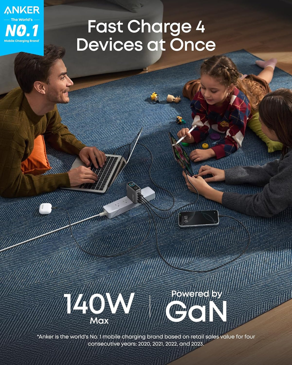 Anker Charger (140W, 4-Port, PD 3.1) with USB-C Cable WM