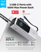 Anker Laptop Power Bank (25K, 165W, Built-In and Retractable Cables) and Anker USB-C to USB-C Cable (6 ft, 240W, Upcycled-Braided)