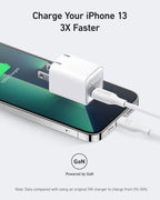Anker for iPhone 13 charging fast with GaN technology.