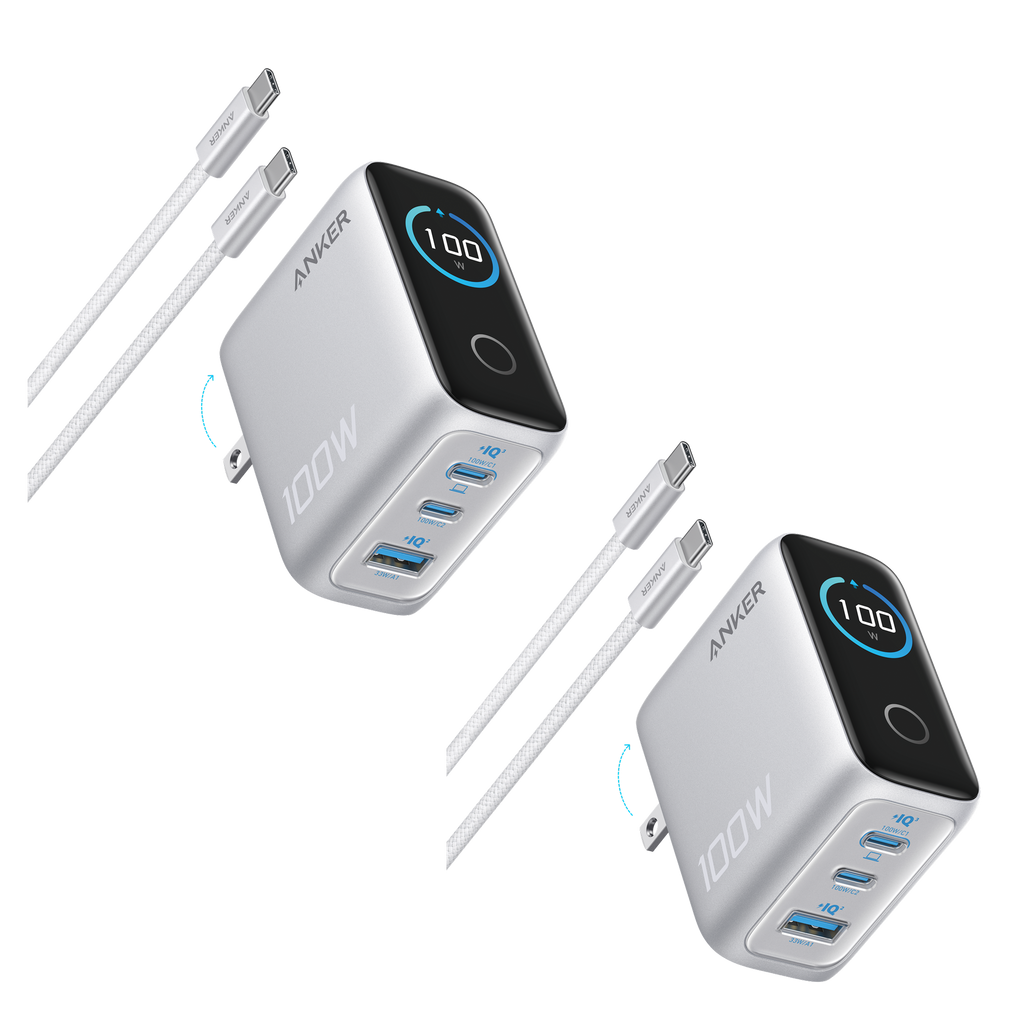 Anker Charger (100W, 3 Ports, Smart Display) 2-Pack
