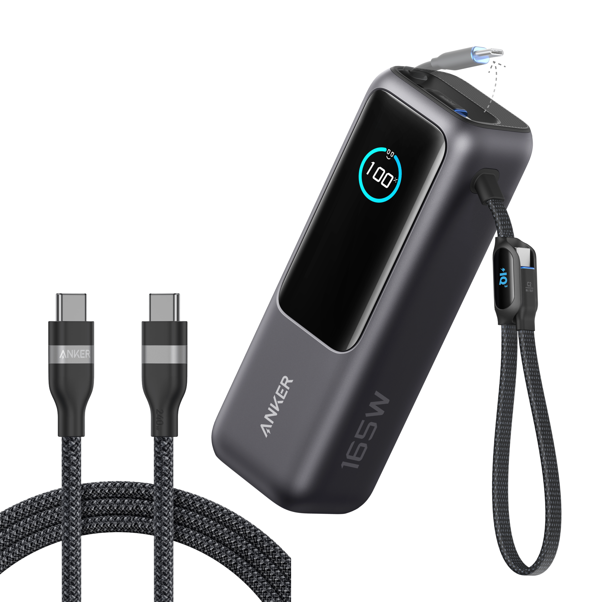 Anker Laptop Power Bank (25K, 165W, Built-In and Retractable Cables) WM