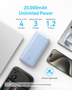 Anker power bank with 20,000mAh for iPhone 15 Pro, airline-approved